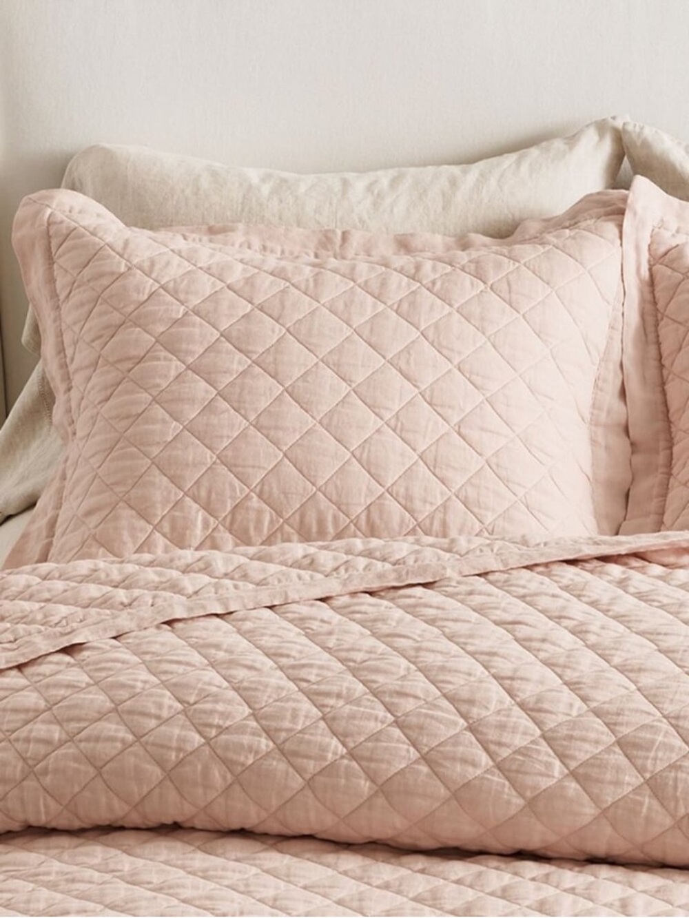Pottery Barn Pink Linen Diamond Quilted Euro Pillow Sham